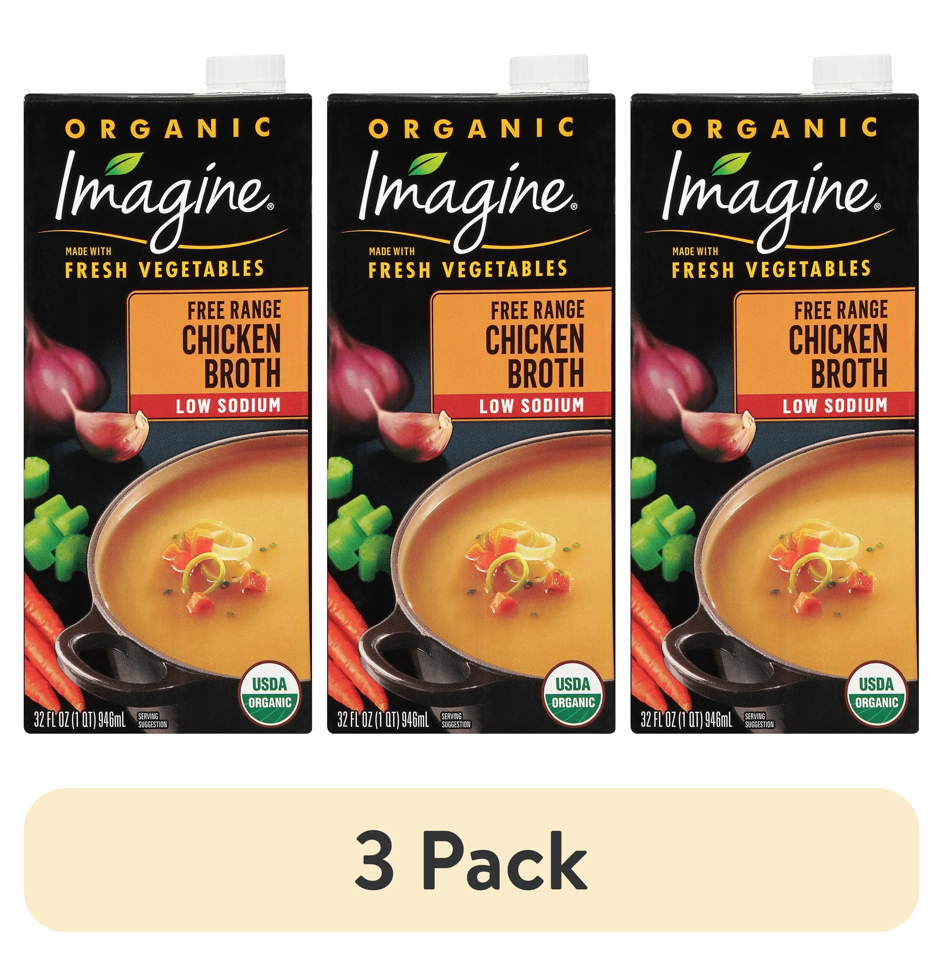 (3 pack) Imagine Organic Low Sodium Free Range Chicken Broth, 32 fl oz Carton