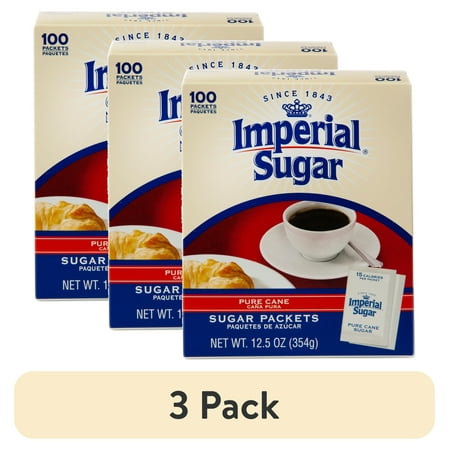 (3 pack) Imperial Sugar Pure Cane Sugar Packets, 100 Ct, 12.5 oz