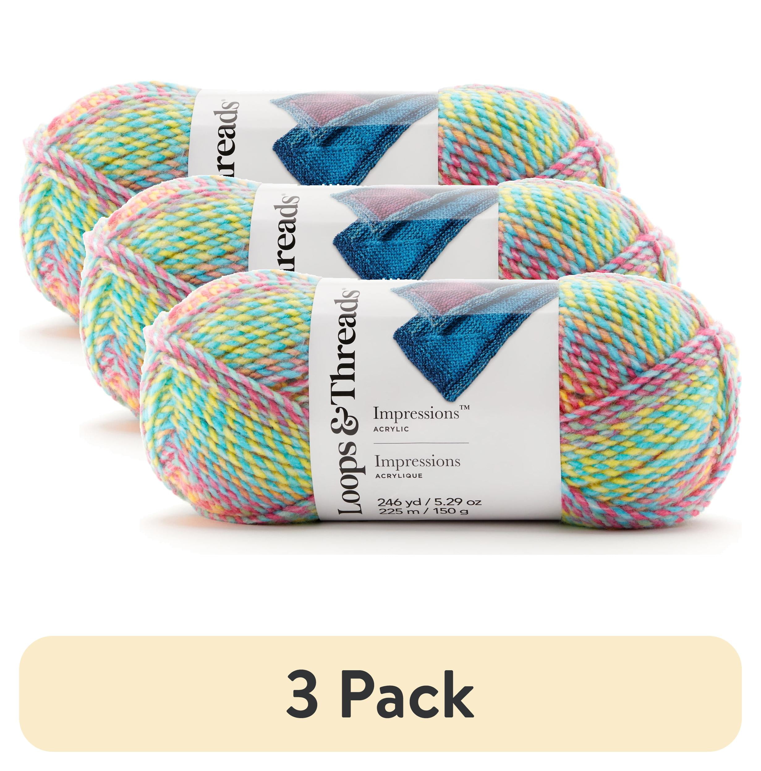 (3 pack) Impressions Yarn by Loops & Threads - Yarn for Knitting - Crochet - Weaving - and Arts & Crafts - Multi - Acrylic - 5.29 oz