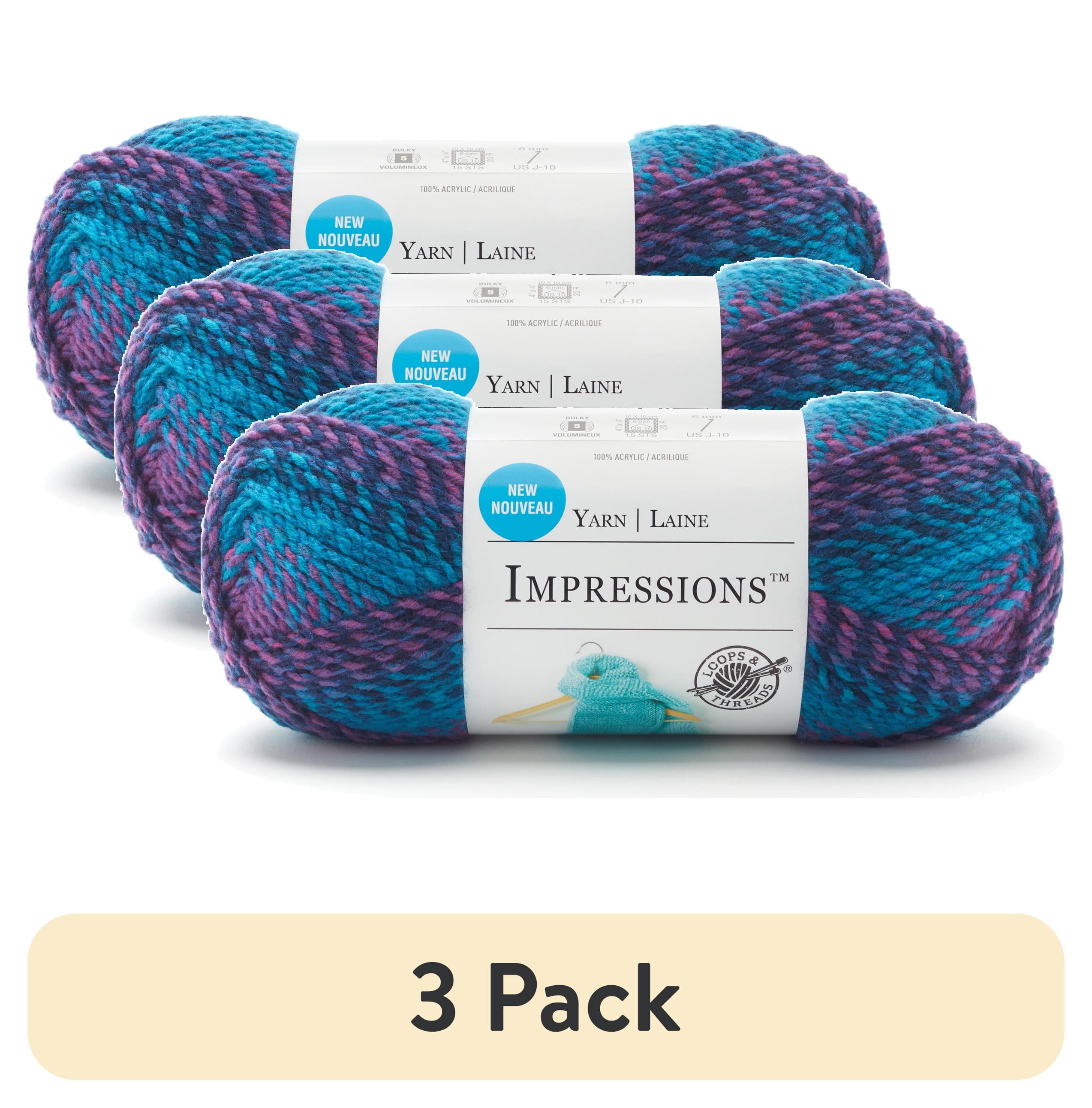 (3 pack) Impressions Yarn by Loops & Threads - Yarn for Knitting - Crochet - Weaving - and Arts & Crafts - Multi - Acrylic - 5.29 oz