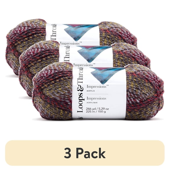 (3 pack) Impressions Yarn by Loops & Threads - Yarn for Knitting - Crochet - Weaving - and Arts & Crafts - Multi - Acrylic - 5.29 oz