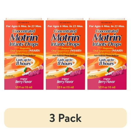 (3 pack) Infants' Motrin Berry Flavored Concentrated Drops, Fever Reducer, Ibuprofen, 0.5 oz