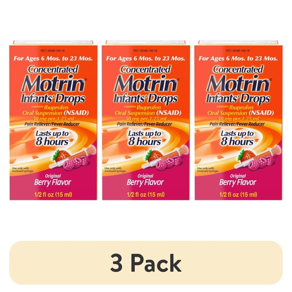 (3 pack) Infants' Motrin Liquid Ibuprofen Medicine Drops, Berry, 0.5 fl. oz