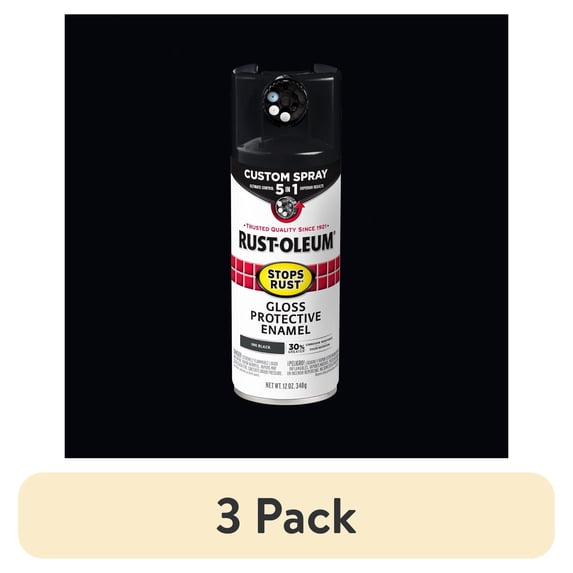 (3 pack) Ink Black, Rust-Oleum Stops Rust Custom Sprays 5 in 1 Gloss Spray Paint-380397, 12 oz