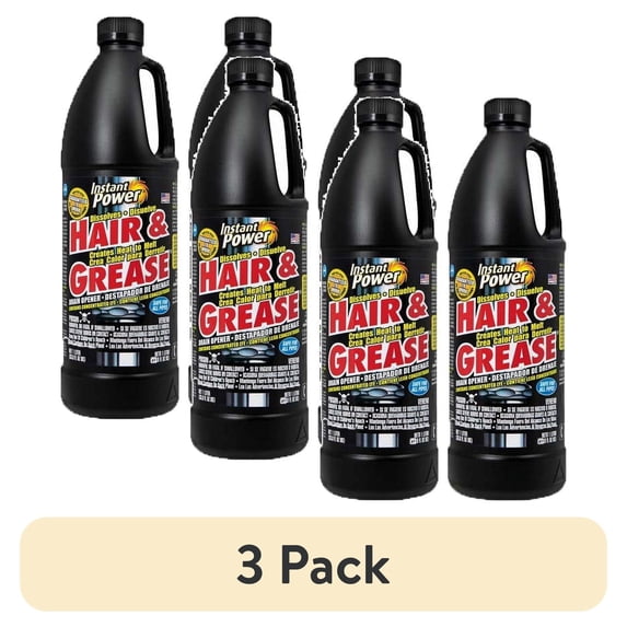 (3 pack) Instant Power 1969 Hair and Grease Drain Opener, 1 l, Liquid,Black (2-Pack)