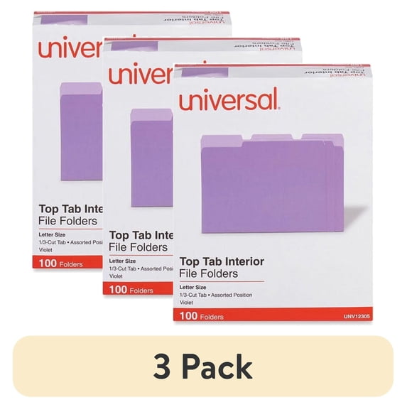 (3 pack) Universal UNV12305 1/3-Cut Assorted Tab Interior File Folders - Letter Size, Violet (100/Box)