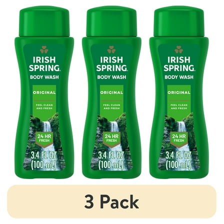 (3 pack) Irish Spring Original Moisturizing Body Wash for Men, 24-Hour Fresh, Face and Body Wash, Men’s Body Wash, Biodegradable Ingredients, Paraben Free, Cool Fresh Scent, 3.4 fl oz Bottle