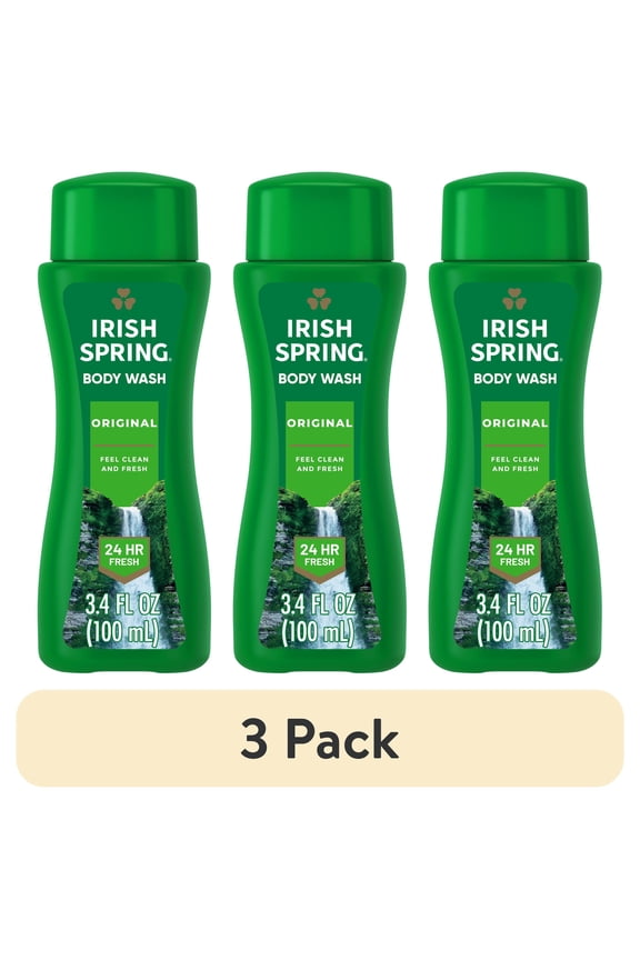 (3 pack) Irish Spring Original Moisturizing Body Wash for Men, 24-Hour Fresh, Face and Body Wash, Men’s Body Wash, Biodegradable Ingredients, Paraben Free, Cool Fresh Scent, 3.4 fl oz Bottle