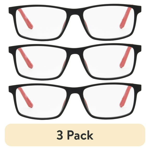 (3 pack) Ironman Rectangle Black/Red Reading Glasses 1.50