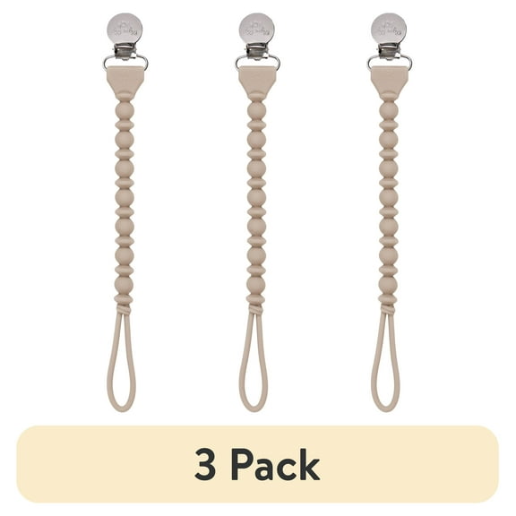 (3 pack) Itzy Ritzy Beaded Silicone Pacifier Clip, Unisex, Toast