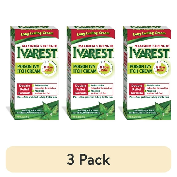 (3 pack) Ivarest Poison Ivy Medicated Cream, Max Strength Relief, Fast-Acting, Anti-Itch, 2oz Unscented