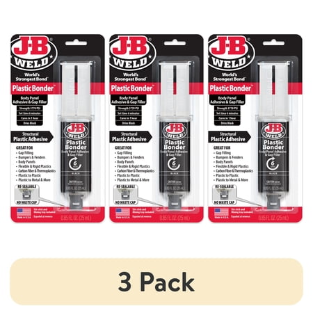 (3 pack) J-B Weld Plasticbonder Black Syringe Epoxy Adhesive 25 ml