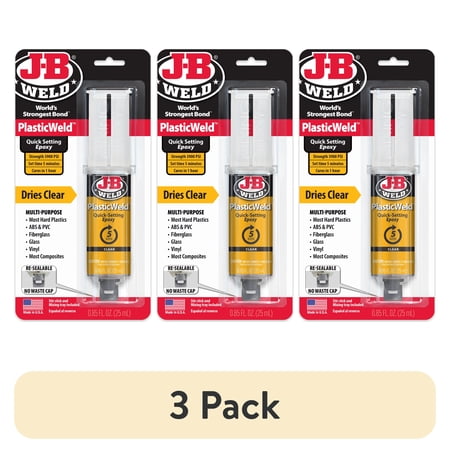 (3 pack) J-B Weld PlasticWeld Quick-Setting Epoxy Syringe - 25 ml, Yellow