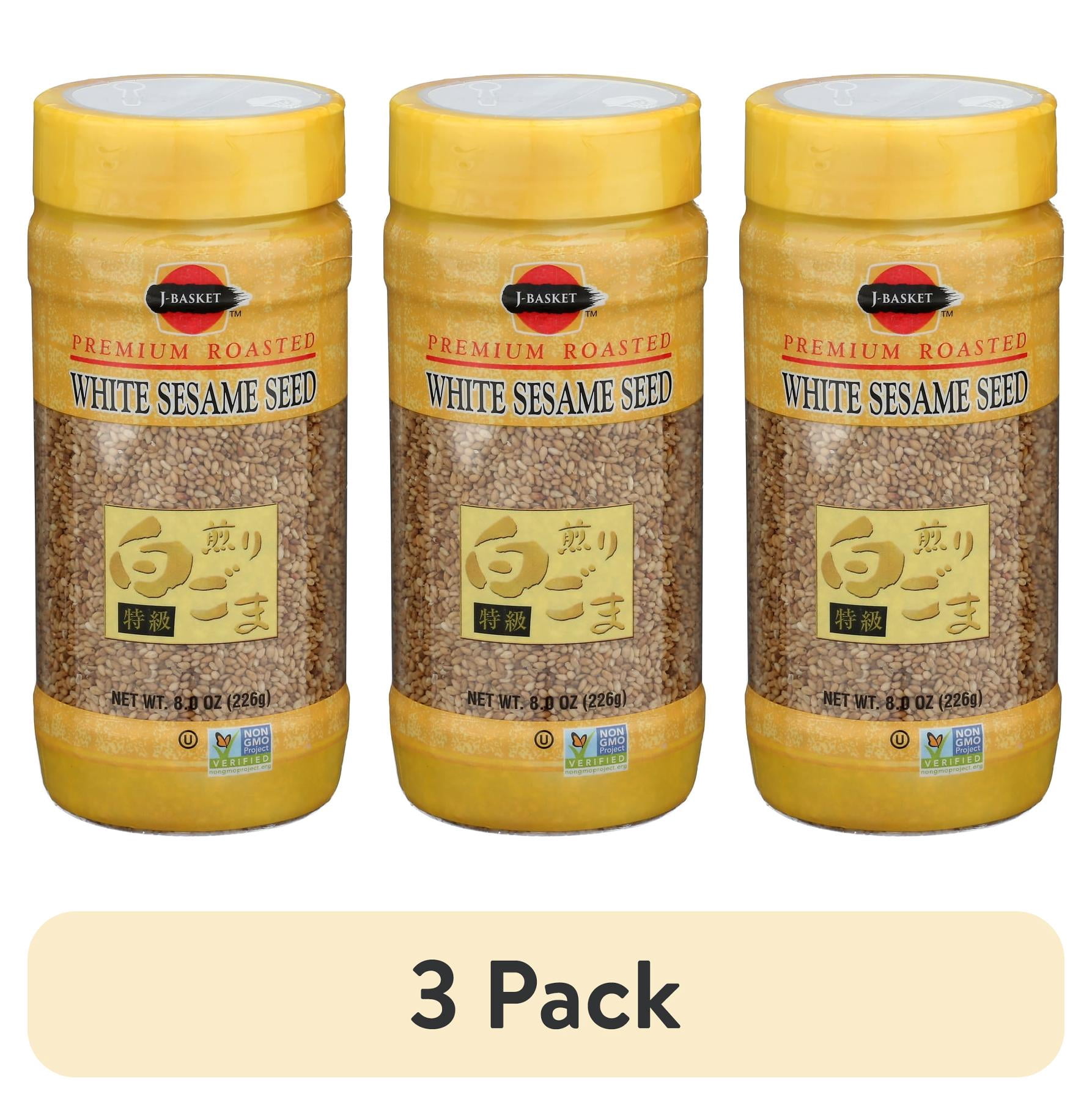 (3 pack) J-Basket Premium Non-GMO White Roasted Sesame Seeds, 8 oz