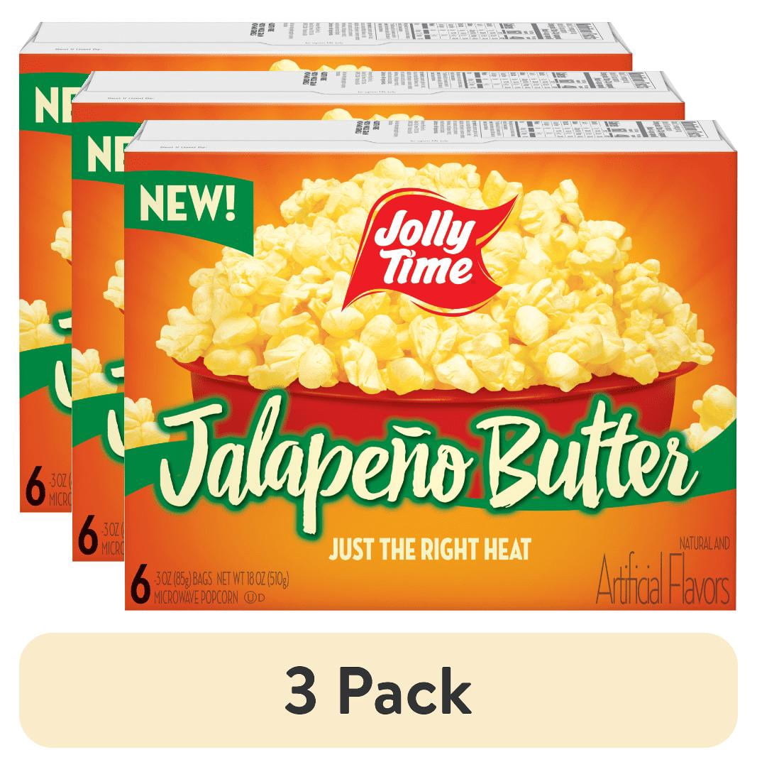 (3 pack) JOLLY TIME Jalapeño Butter Microwave Popcorn, 3oz 6ct Gluten-free