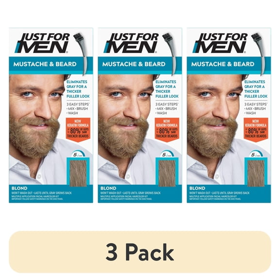 (3 pack) JUST FOR MEN Mustache & Beard Brush-In Color Gel, Blond M-10/15