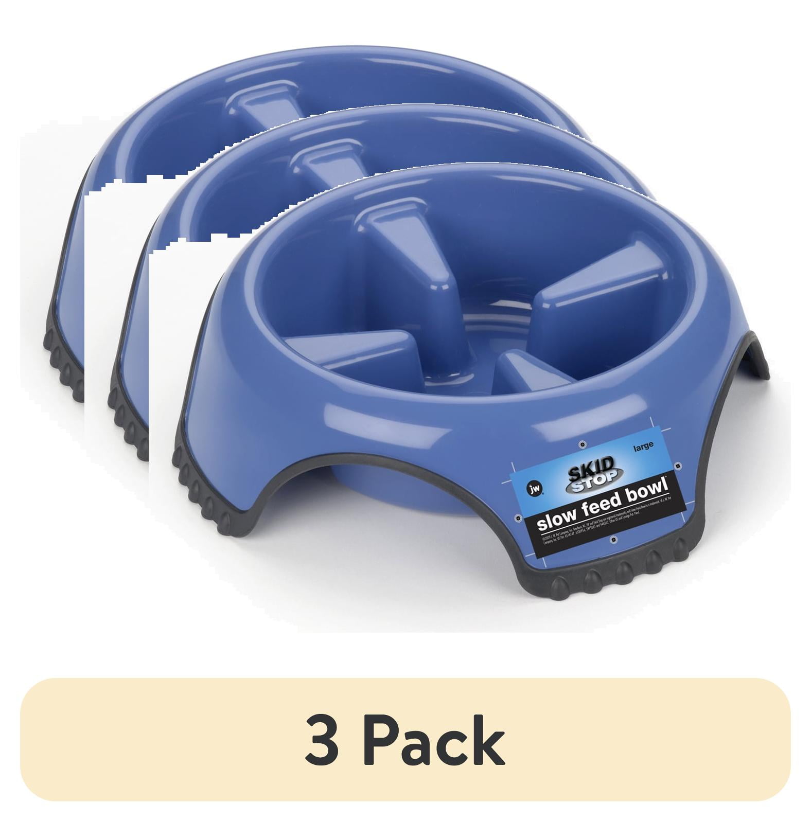(3 pack) JW Pet Skid Stop Slow Feed Plastic Dog Bowl Rubber Base Feeder or Waterer, For Medium to Large Dogs, 3 Cup, Medium, Assorted Colors