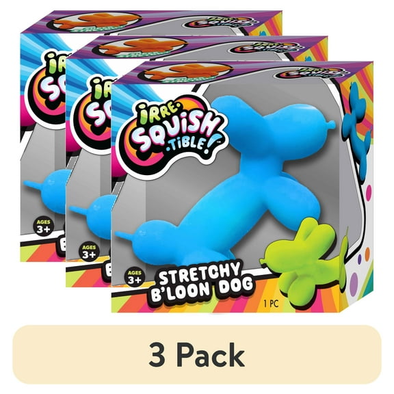 (3 pack) Ja-Ru Irre-Squish-tible B'loon Dog -Child Novelty Toy TPR- 4 Colors, all ages novelty toy