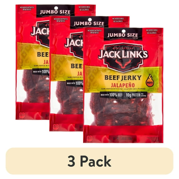 (3 pack) Jack Link's 100% Beef Jalapeno Beef Jerky 5.85oz Resealable Bag