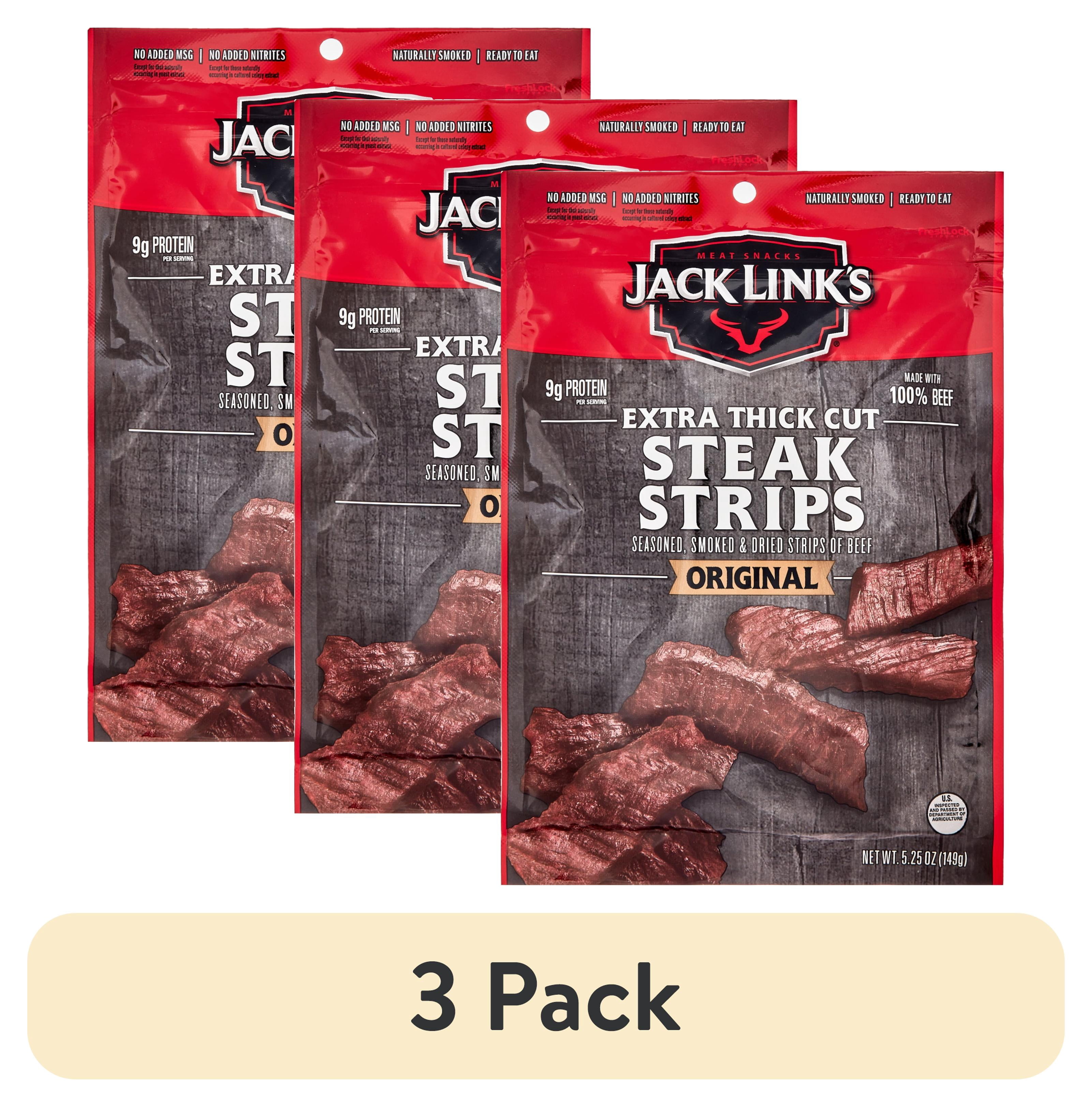 (3 pack) Jack Link's 100% Beef Original Steak Strip Jerky 5.25oz Resealable Bag