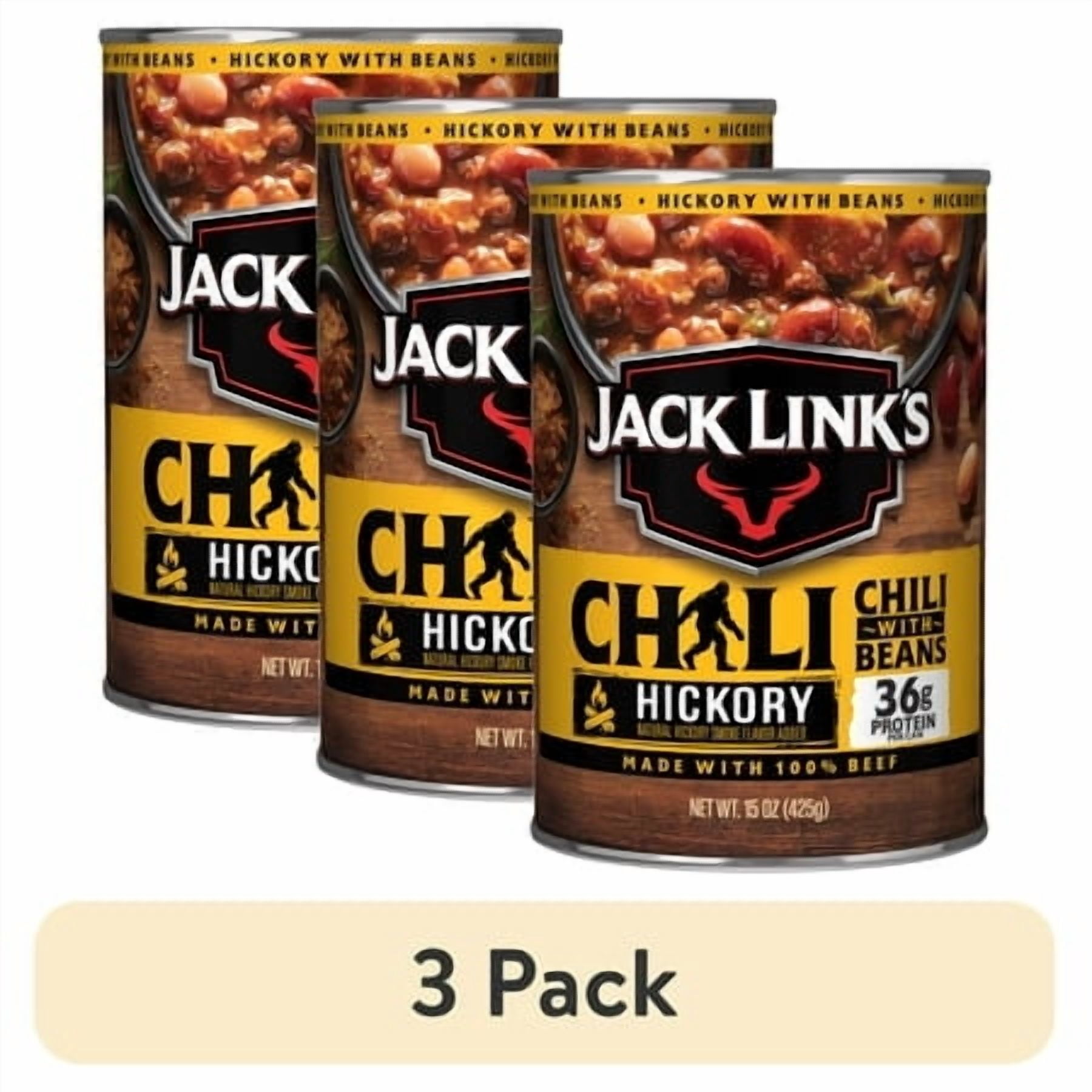 (3 pack) Jack Link's Chili Hickory Flavored with Beans, 15 ounce Can, 36 grams of Protein