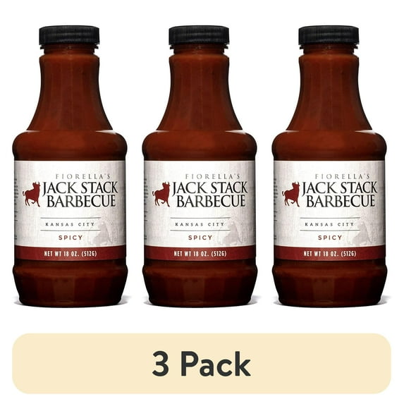 (3 pack) Jack Stack Barbecue Spicy Sauce - Kansas City BBQ Sauce - Spicy Smoked KC BBQ Sauce