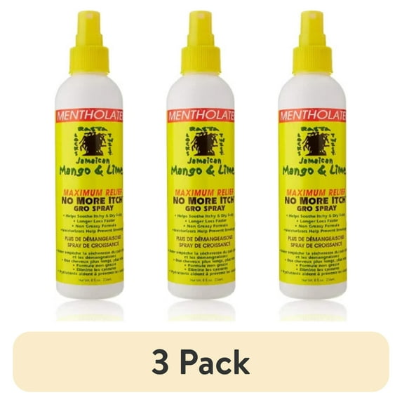 (3 pack) Jamaican Mango & Lime Maximum Relief No More Itch Gro Spray 8 oz, Hair & Scalp Treatment, Dry Hair