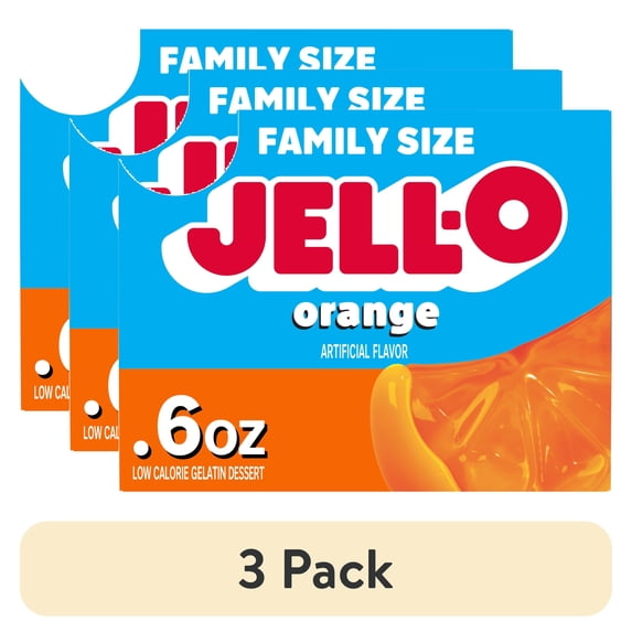 (3 pack) Jell-O Orange Zero Sugar Low Calorie Gelatin Dessert Mix, Family Size, 0.6 oz Box