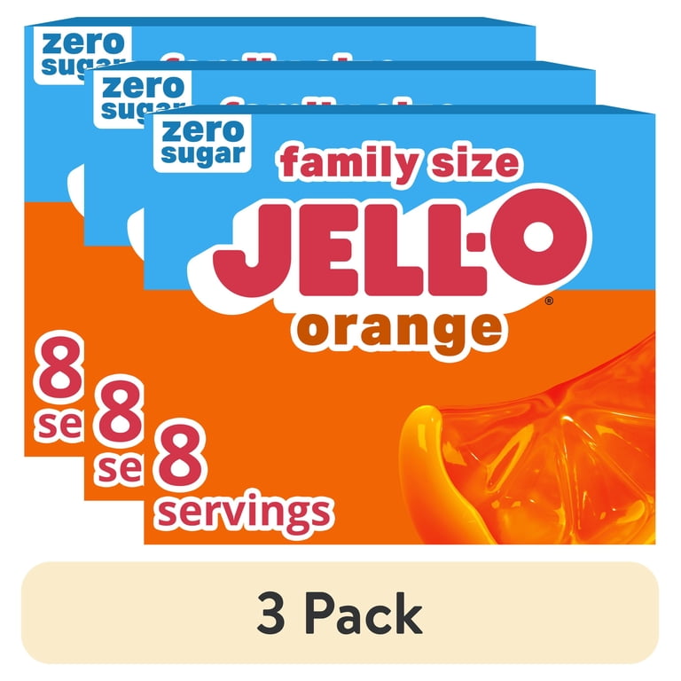 3 pack) Jell-O Orange Zero Sugar Low Calorie Gelatin Dessert Mix