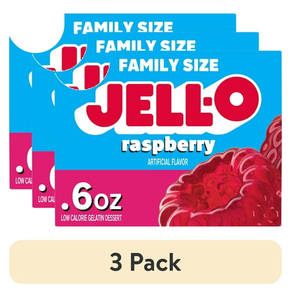 (3 pack) Jell-O Raspberry Zero Sugar Gelatin Dessert Mix, Family Size, 0.6 oz Box