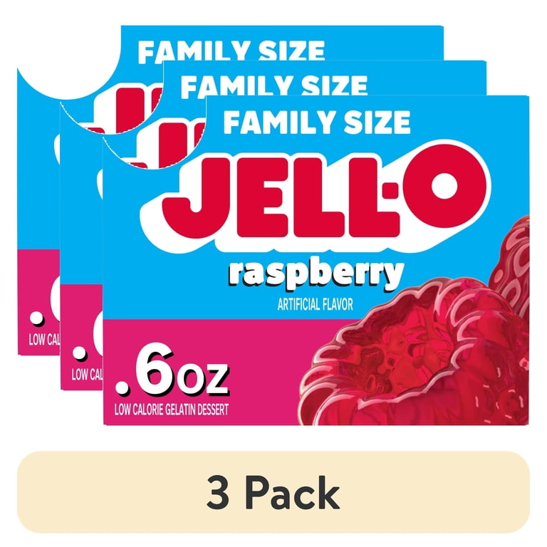 3 pack) Jell-O Raspberry Zero Sugar Gelatin Dessert Mix, Family