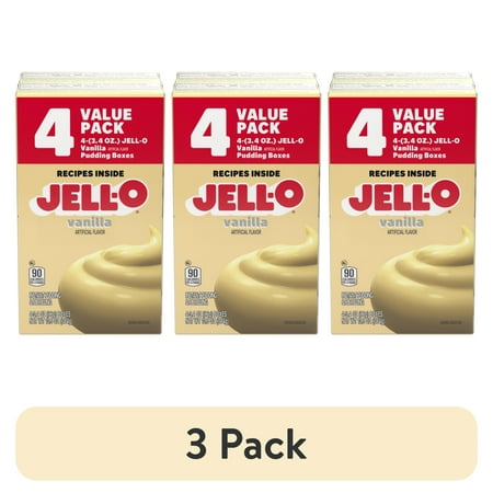 (3 pack) Jell-O Vanilla Instant Pudding & Pie Filling Mix Value Pack, 4 ct Pack, 3.4 oz Boxes
