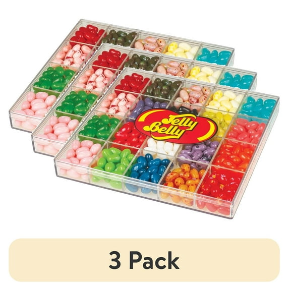 (3 pack) Jelly Belly 20-Flavor Clear Jelly Bean Gift Box, 16 Ounces of Candy with Organizing Compartments