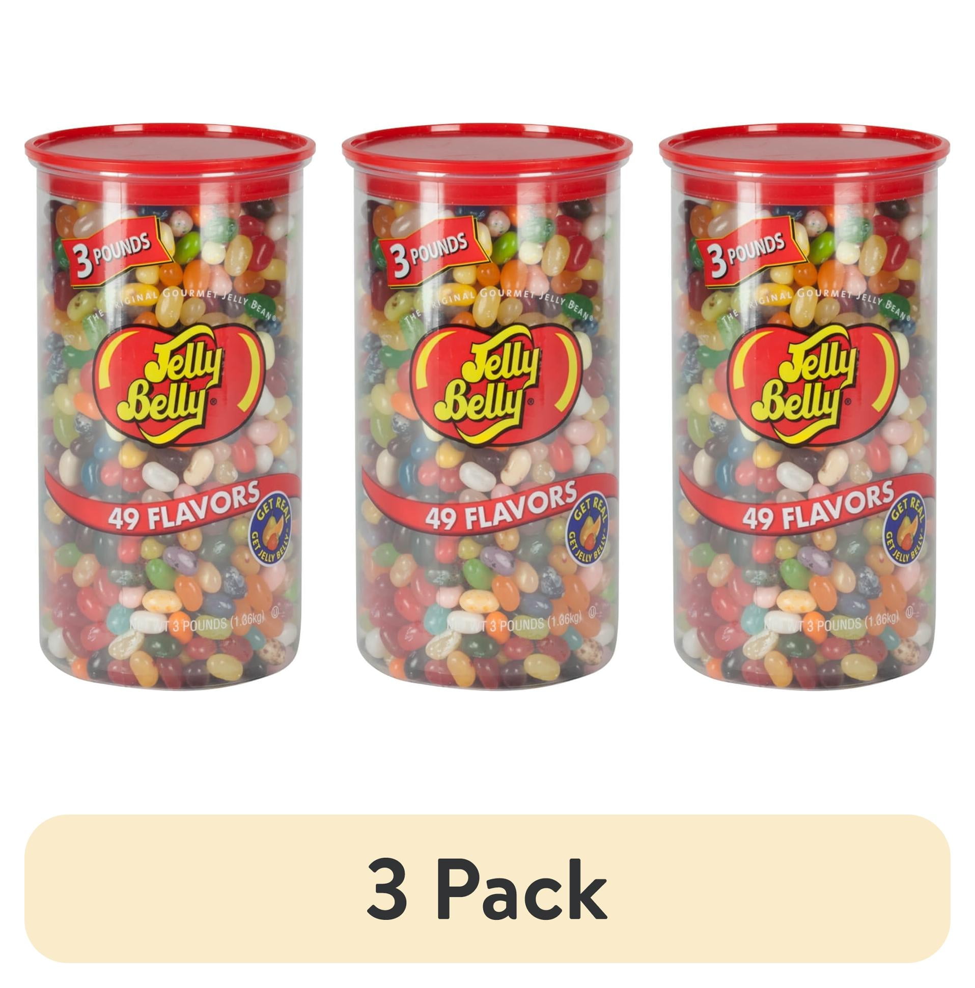 (3 pack) Jelly Belly 49 Assorted Jelly Bean Flavors, 3-Pound Clear Can, Most Popular Flavors