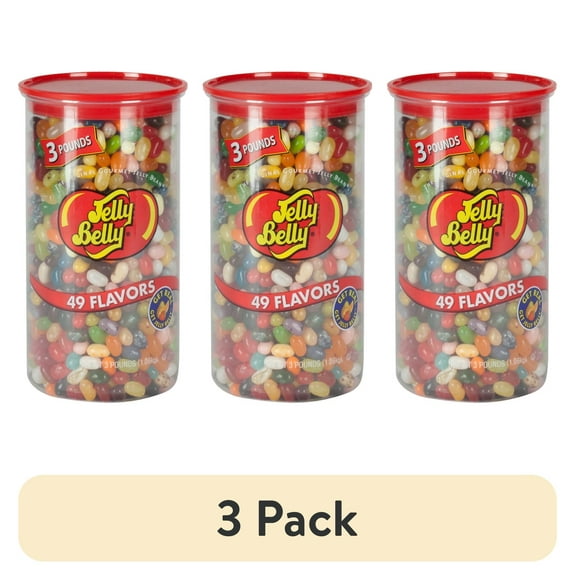 (3 pack) Jelly Belly 49 Assorted Jelly Bean Flavors, 3-Pound Clear Can, Most Popular Flavors