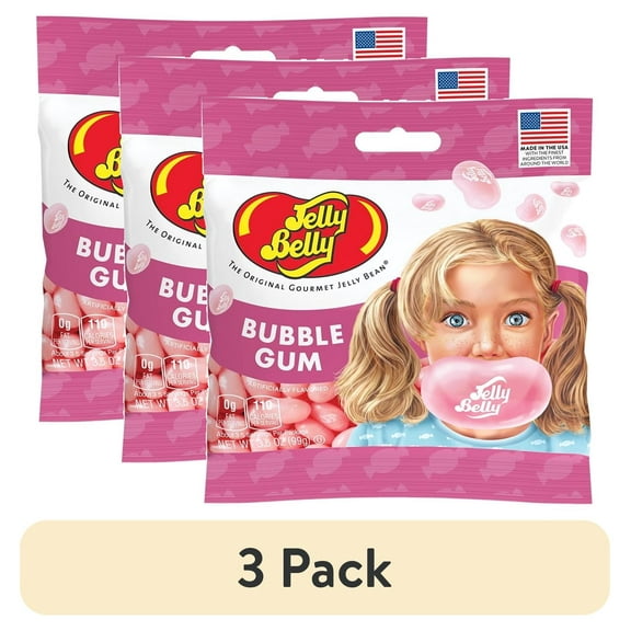 (3 pack) Jelly Belly Bubble Gum Jelly Beans - 3.5 oz Grab & Go Bags - True-to-life Bubble Gum-flavored Candy