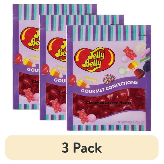 (3 pack) Jelly Belly Cinnamon Lovers Hearts - 1 Pound (16 Ounces), Chewy Cinnamon Candy in a Resealable Bag - Valentine's Day Candy