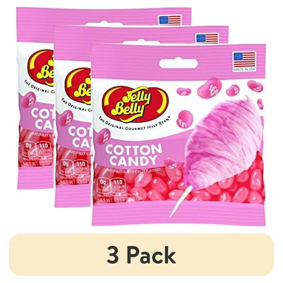 (3 pack) Jelly Belly Cotton Candy Jelly Beans - 3.5 oz Grab & Go Bags - True-to-life Cotton Candy-flavored Candy