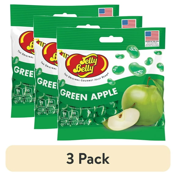 (3 pack) Jelly Belly Green Apple Jelly Beans - 3.5 oz Grab & Go Bags - True-to-life Green Apple-flavored Candy