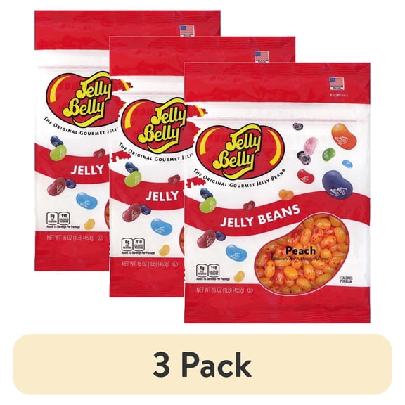 (3 pack) Jelly Belly Peach Jelly Beans - 1 Pound (16 Ounces), Juicy Fresh Peach Flavor Candy, Resealable Bag