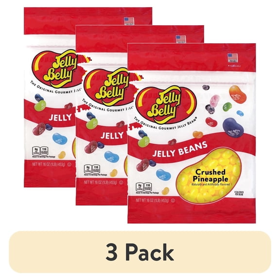 (3 pack) Jelly Belly Pineapple Jelly Beans - 1 Pound (16 Ounces), Fresh Pineapple Flavor, Resealable Bag