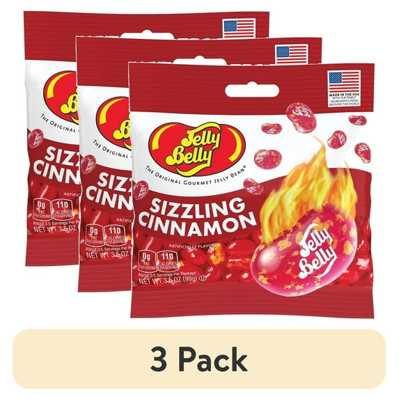(3 pack) Jelly Belly Sizzling Cinnamon Jelly Beans - 3.5 oz Grab & Go® Bags - True-to-life Cinnamon-flavored Candy