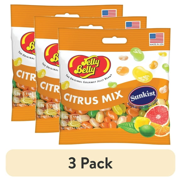 (3 pack) Jelly Belly Sunkist Citrus Mix Jelly Beans - 3.5 oz Grab & Go Bag - True-to-life Citrus Fruit-flavored Candy