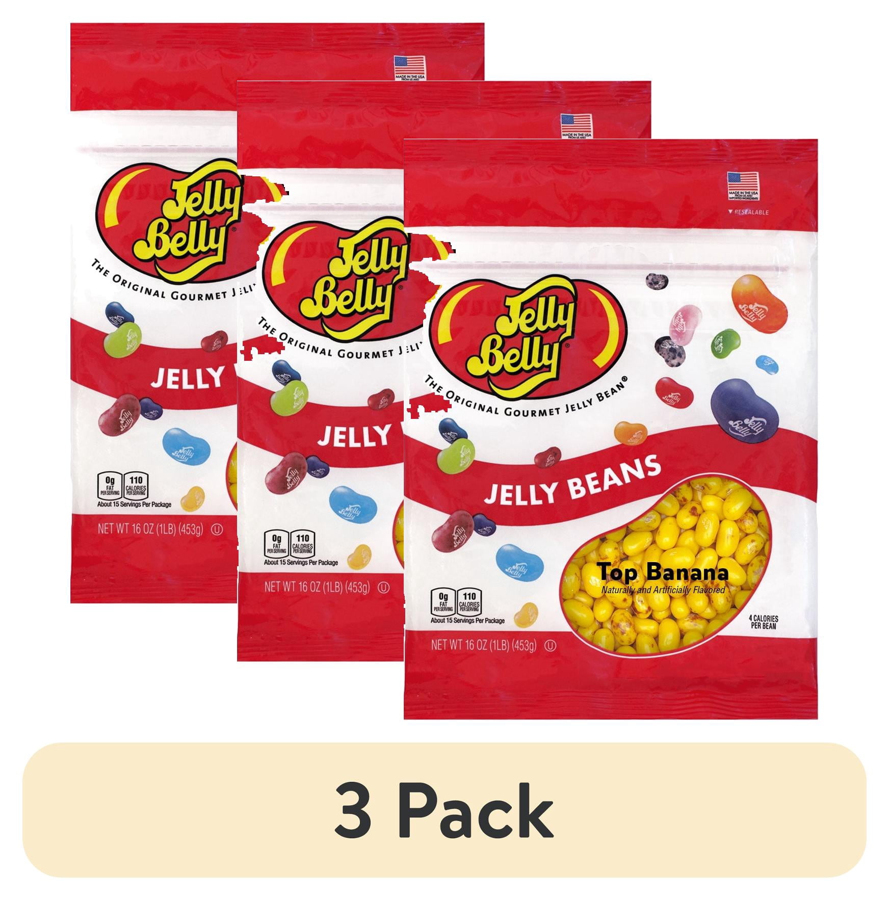 (3 pack) Jelly Belly Top Banana Jelly Beans - 1 Pound (16 Ounces), Fresh Banana Flavor Candy, Resealable Bag