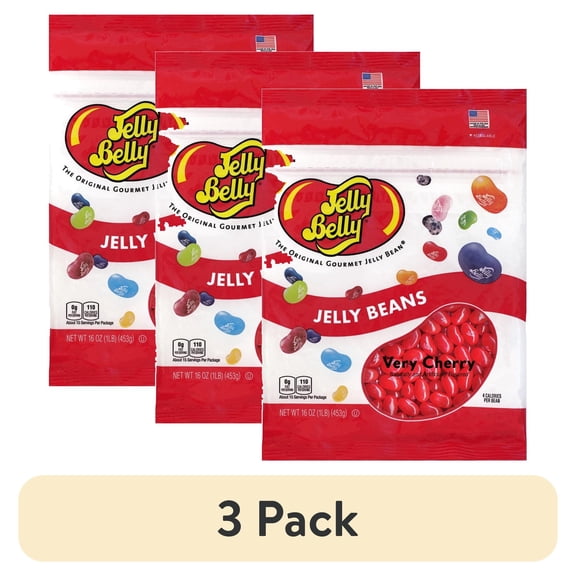(3 pack) Jelly Belly Very Cherry Jelly Beans - 1 Pound (16 Ounces), True-to-Life Cherry Flavor, Zipper Bag