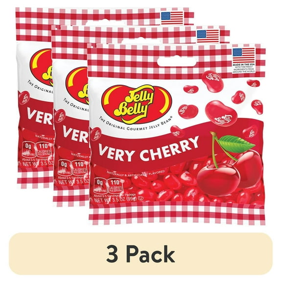 (3 pack) Jelly Belly Very Cherry Jelly Beans - 3.5 oz Grab & Go Bags - True-to-life Cherry-flavored Candy