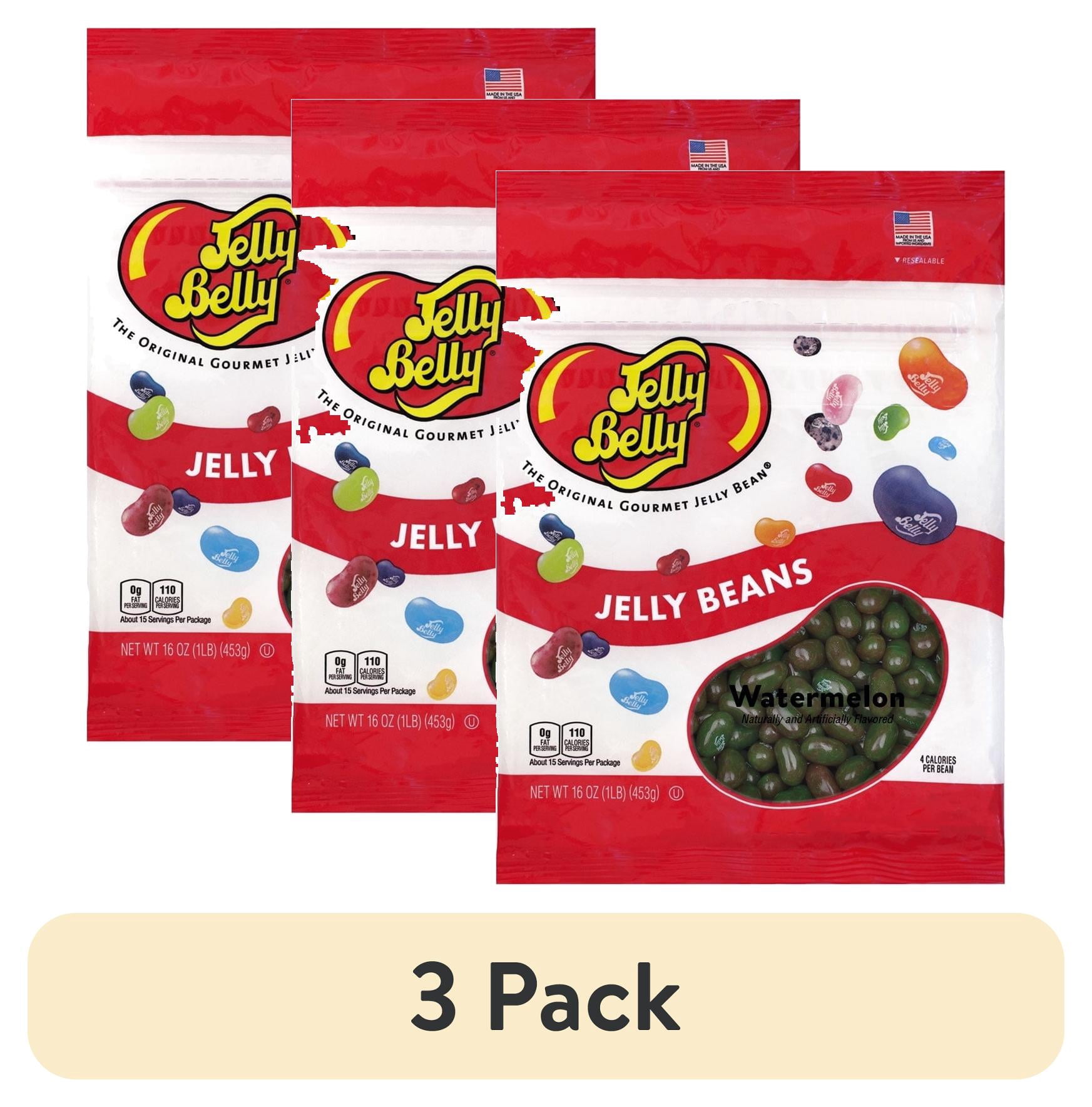 (3 pack) Jelly Belly Watermelon Jelly Beans - 1 Pound (16 Ounces), Juicy Watermelon Flavor, Resealable Bag