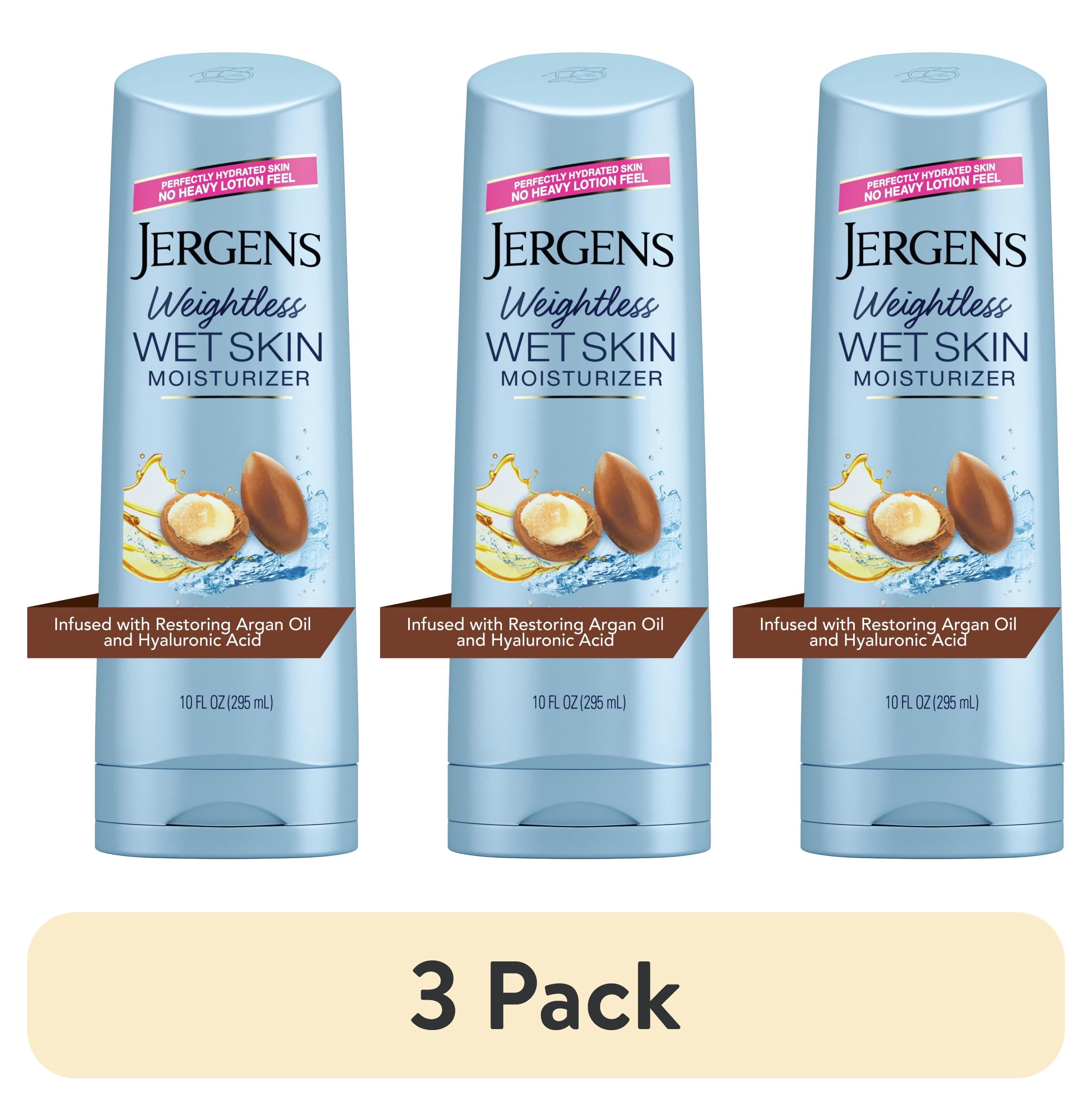 (3 pack) Jergens Argan Oil Weightless Wet Skin Body Lotion, Non-Greasy Moisturizer, for Dry Skin, 10 oz
