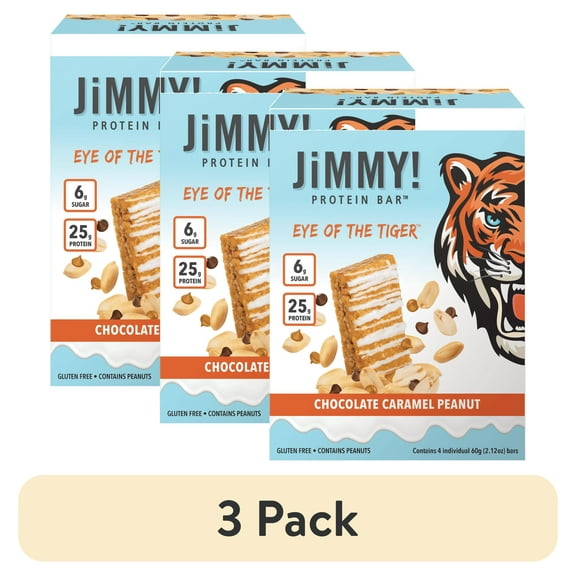 (3 pack) JiMMYBAR! Eye of the Tiger Caramel Chocolate Nut Protein Bar, 4 Pack