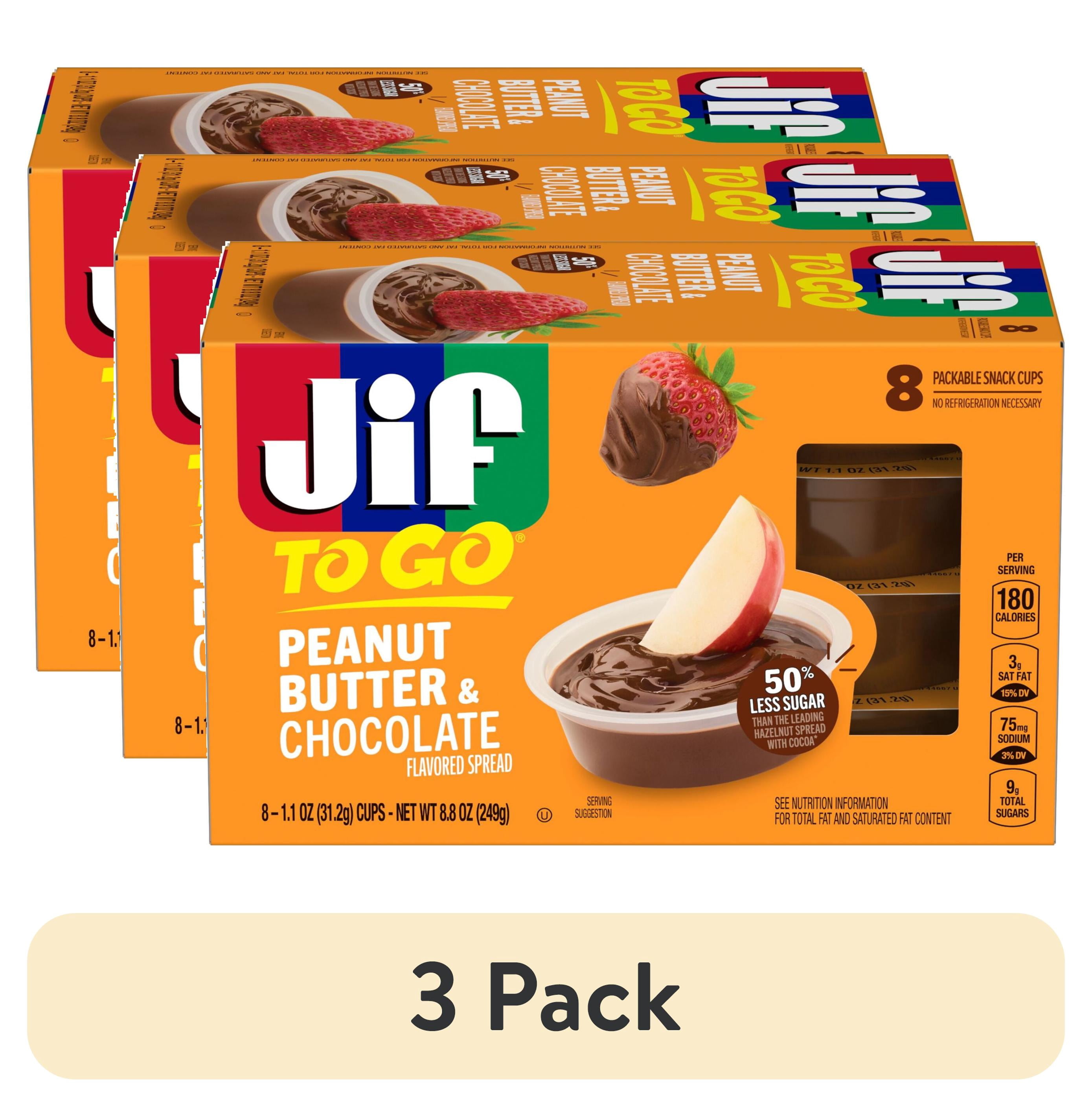 (3 pack) Jif To Go Peanut Butter & Chocolate Flavored Spread, 8 Single-Serve Cups, 1.1 Oz. Each